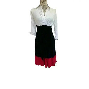 Maternal America, pregnancy long sleeve midi dress, White/Black/Red, Small